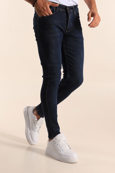 Lacivert Skinny Fit Likralı Taşlama Detaylı Erkek Kot Pantolon 194709