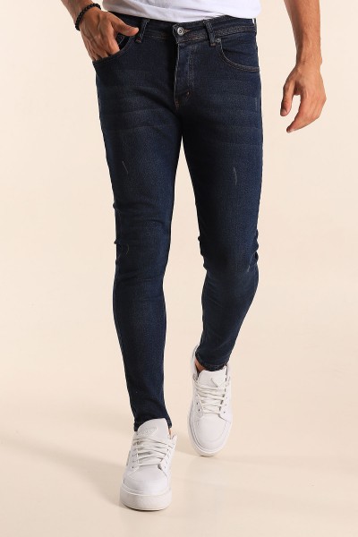 Lacivert Skinny Fit Likralı Taşlama Detaylı Erkek Kot Pantolon 194709