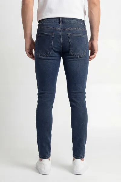 Lacivert Skinny Fit Taşlamalı Likralı Erkek Kot Pantolon 430948