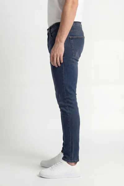 Lacivert Skinny Fit Taşlamalı Likralı Erkek Kot Pantolon 430948