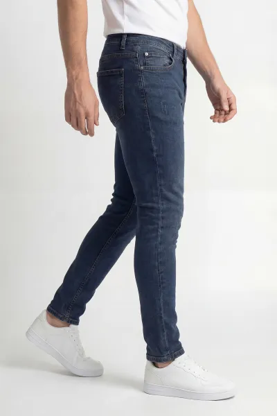 Lacivert Skinny Fit Taşlamalı Likralı Erkek Kot Pantolon 430948