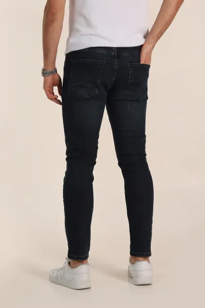 Lacivert Skinny Fit Yıkamalı Taşlama Detaylı Erkek Kot Pantolon 354416