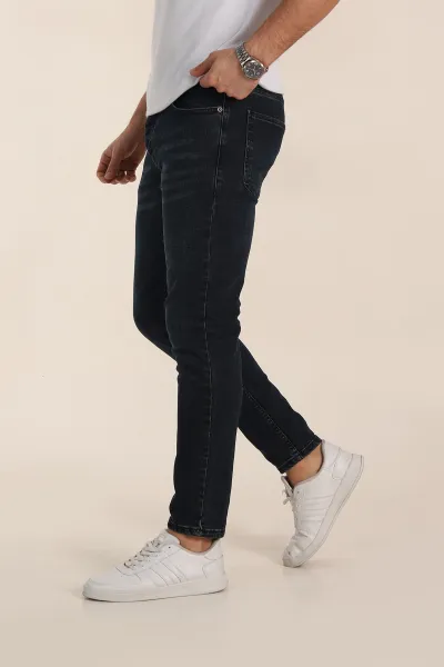 Lacivert Skinny Fit Yıkamalı Taşlama Detaylı Erkek Kot Pantolon 354416