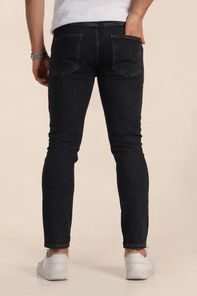 Lacivert Skinny Fit Yıkamalı Taşlama Detaylı Erkek Kot Pantolon 354430