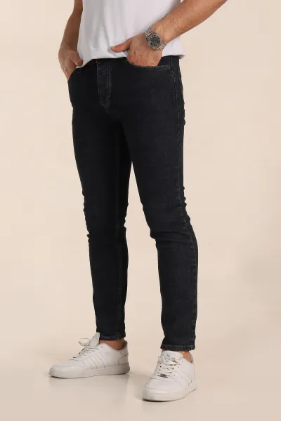 Lacivert Skinny Fit Yıkamalı Taşlama Detaylı Erkek Kot Pantolon 354430
