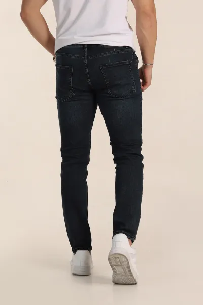 Lacivert Skinny Fit Yıkamalı Taşlama Detaylı Erkek Kot Pantolon 354465