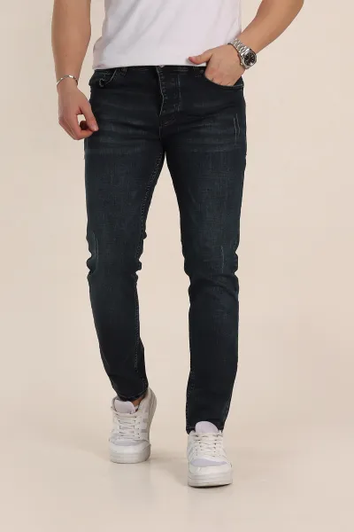 Lacivert Skinny Fit Yıkamalı Taşlama Detaylı Erkek Kot Pantolon 354465