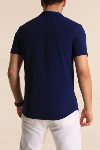 Lacivert Slim Fit Apaş Yaka Erkek Krep Gömlek 260929
