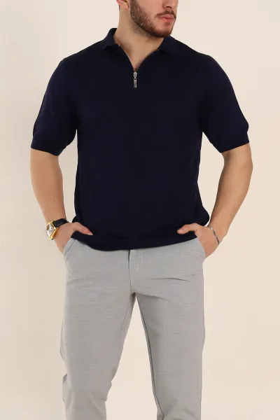 lacivert-slim-fit-baklava-desenli-polo-yaka-kisa-kollu-erkek-triko-tisort-338902