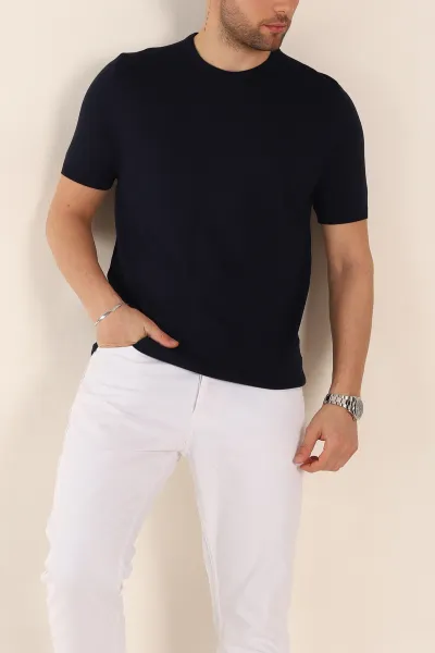 lacivert-slim-fit-basic-kisa-kollu-triko-tisort-338595