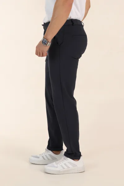 Lacivert Slim Fit Bel Arkası Lastikli Duble Paça Erkek Yazlık Kumaş Pantolon 365846