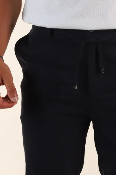 Lacivert Slim Fit Bel Lastikli Duble Paça Erkek Jogger Pantolon 380948