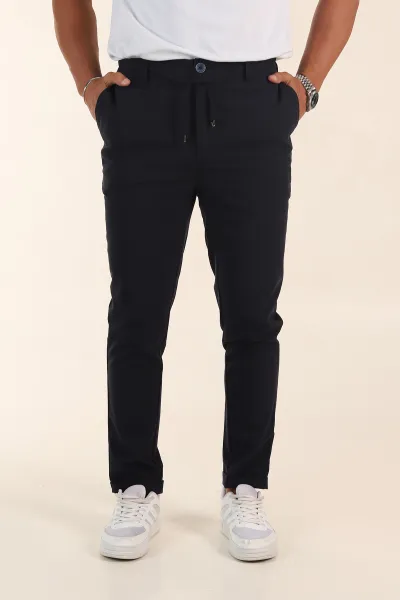 Lacivert Slim Fit Bel Lastikli Duble Paça Erkek Jogger Pantolon 380948