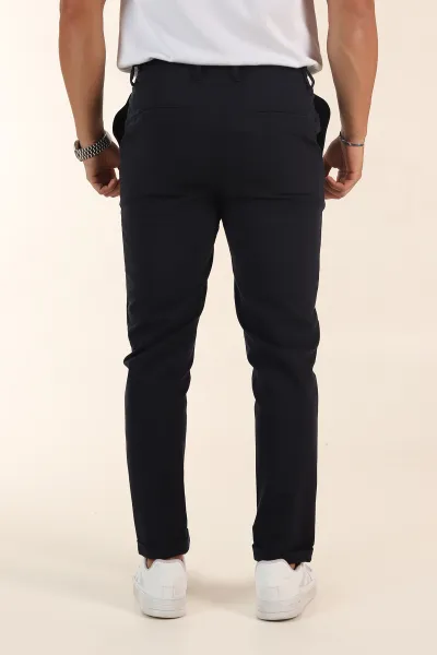 Lacivert Slim Fit Bel Lastikli Duble Paça Erkek Jogger Pantolon 380948
