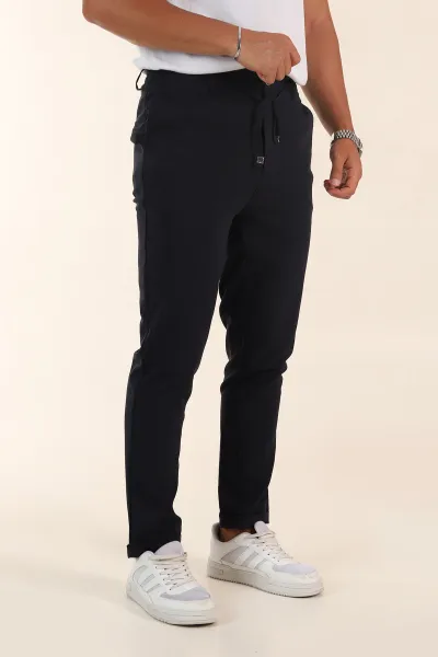 Lacivert Slim Fit Bel Lastikli Duble Paça Erkek Jogger Pantolon 380948