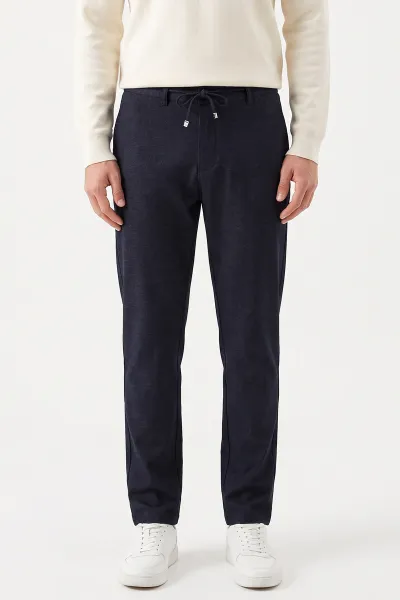 Lacivert Slim Fit Belden Bağlamalı Erkek Pantolon 493148