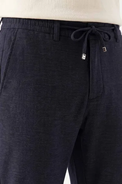 Lacivert Slim Fit Belden Bağlamalı Erkek Pantolon 493148
