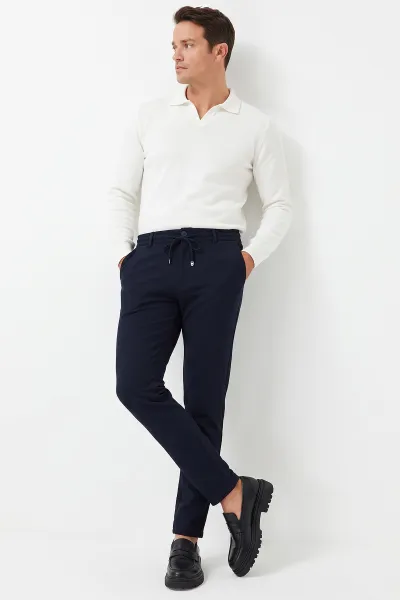 Lacivert Slim Fit Belden Bağlamalı Erkek Pantolon 493197