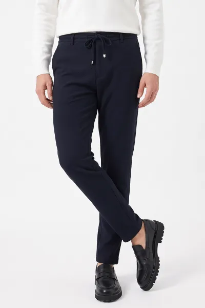 Lacivert Slim Fit Belden Bağlamalı Erkek Pantolon 493197