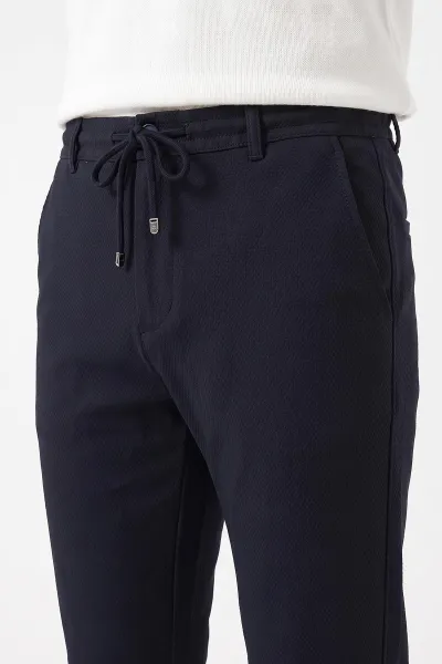 Lacivert Slim Fit Belden Bağlamalı Erkek Pantolon 493197