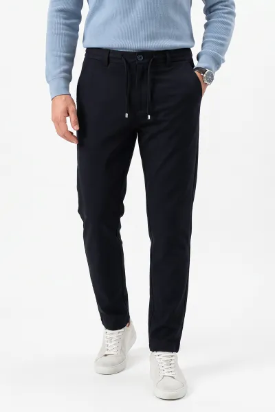 Lacivert  Slim Fit Belden Bağlamalı Erkek Pantolon 493202