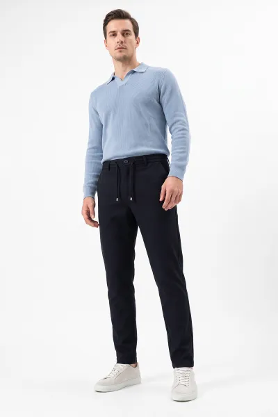 Lacivert  Slim Fit Belden Bağlamalı Erkek Pantolon 493202
