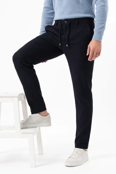 Lacivert  Slim Fit Belden Bağlamalı Erkek Pantolon 493202