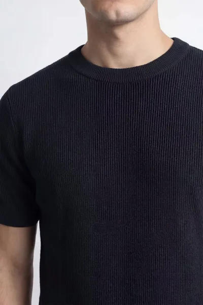 Lacivert Slim Fit Bisiklet Yaka Triko Erkek Tişört 449043