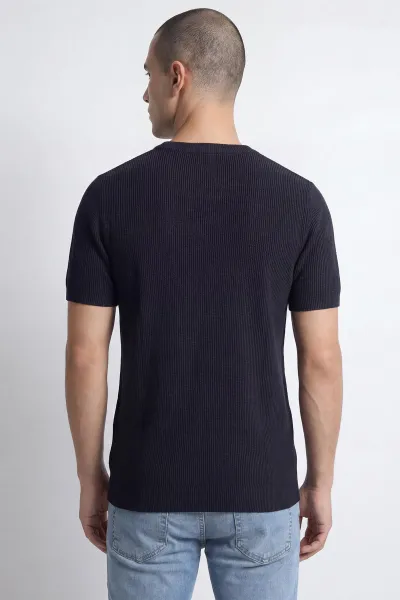 Lacivert Slim Fit Bisiklet Yaka Triko Erkek Tişört 449043