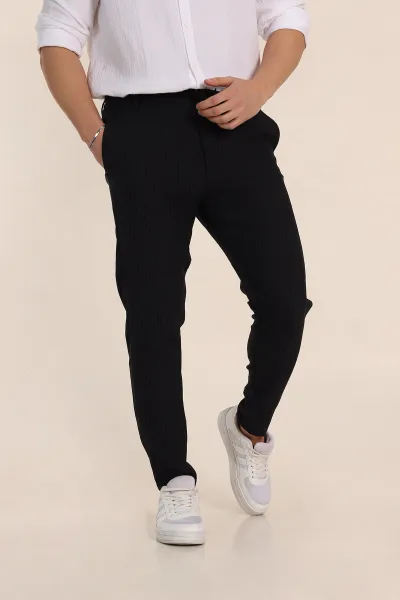 Lacivert Slim Fit Çizgili Gofre Kumaş Erkek Pantolon 351863