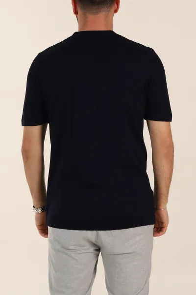 Lacivert Slim Fit Desenli Düğmeli Polo Yaka Erkek Tişört 358318