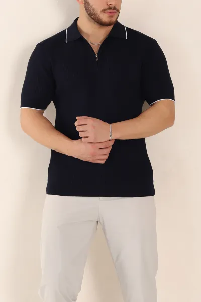 lacivert-slim-fit-dokulu-fermuarli-polo-yaka-kisa-kollu-erkek-triko-tisort-338618