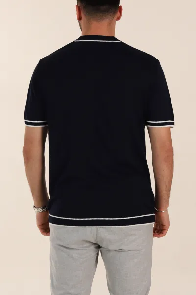 Lacivert Slim Fit Patlı Polo Yaka Erkek Triko Tişört 358352