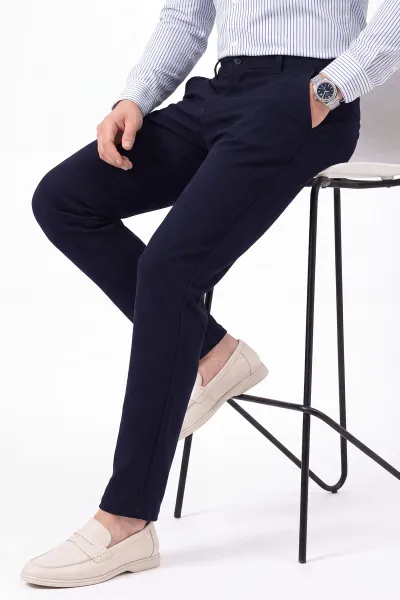 Lacivert Slim Fit Petek Armürlü Erkek Pantolon 472205
