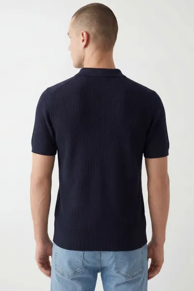Lacivert Slim Fit Polo Yaka Triko Erkek Tişört 449051