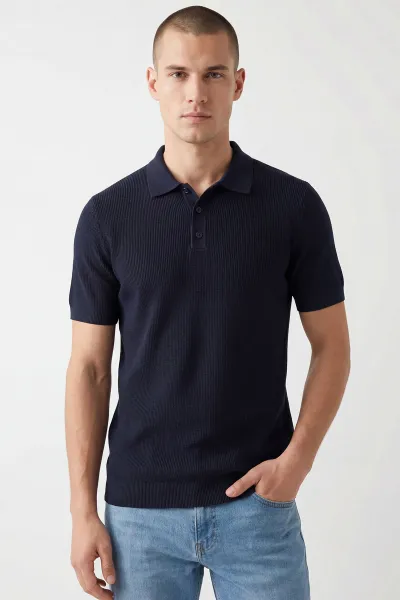 Lacivert Slim Fit Polo Yaka Triko Erkek Tişört 449051