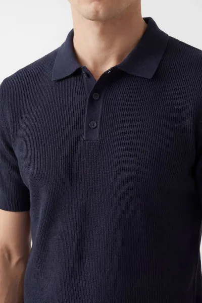 Lacivert Slim Fit Polo Yaka Triko Erkek Tişört 449051