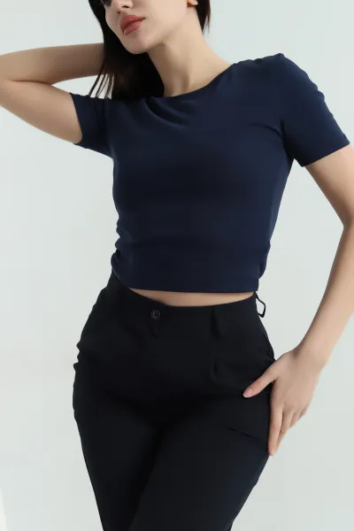 Lacivert Süprem Crop Kadın Tişört 348116