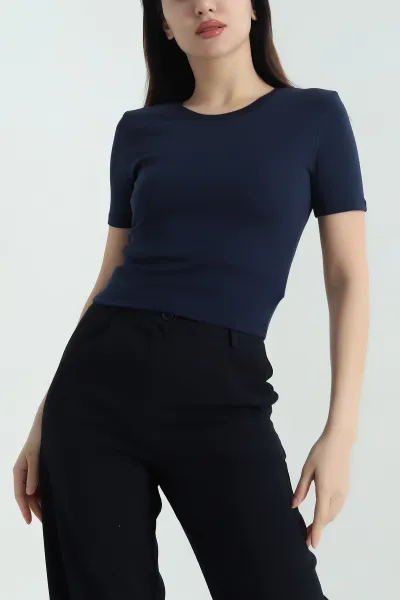 Lacivert Süprem Crop Kadın Tişört 348116
