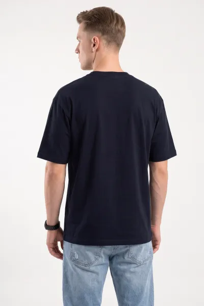 Lacivert Süprem Kumaş Oversize Sıfır Yaka Erkek Tişört 487712