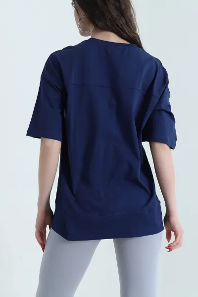 Lacivert Süprem Oversize Kadın Tişört 437869