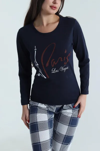 Lacivert Süprem Uzun Kol Kadın Pijama Takımı 493633