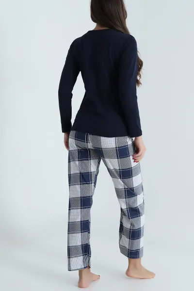 Lacivert Süprem Uzun Kol Kadın Pijama Takımı 493633