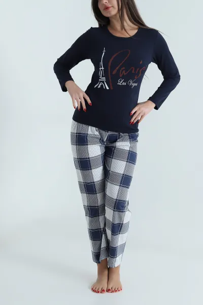 Lacivert Süprem Uzun Kol Kadın Pijama Takımı 493633