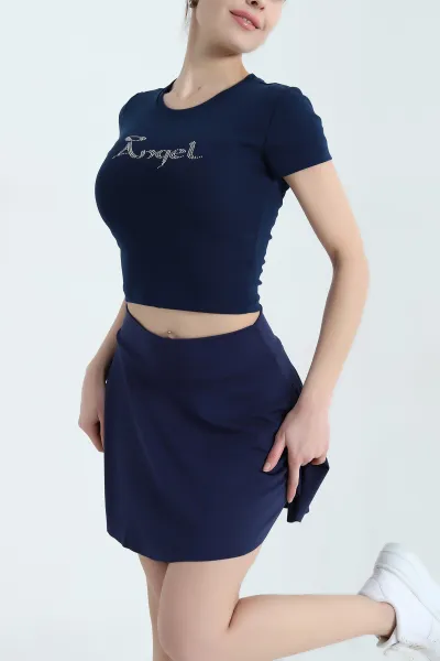 Lacivert Taş Detay Likralı Crop 338519