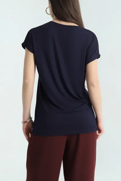 Lacivert Taş İşlemeli Viskon Bluz 335898