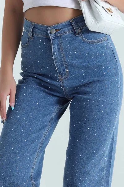 Lacivert Taşlı Cepli Kadın Kot Pantolon 480983