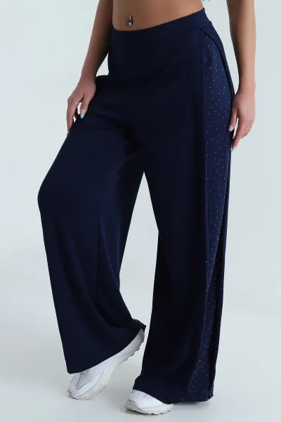 Lacivert Taşlı Garnili Modal Kadın Pantolon 484410