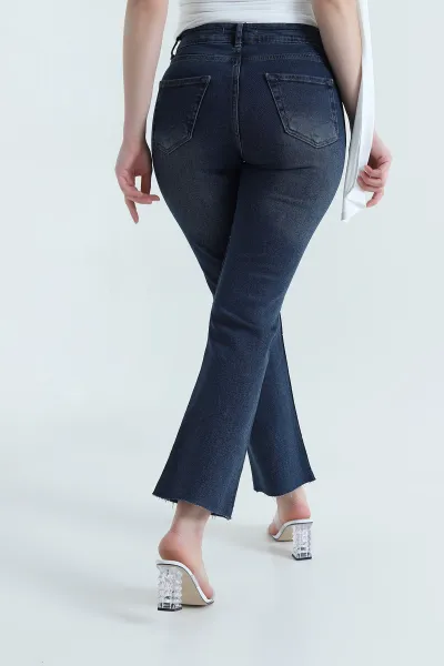 Lacivert Taşlı Likralı Lazer Paça Kadın Kot Pantolon 438401