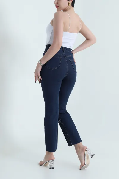 Lacivert Taşlı Likralı Lazer Paça Kadın Kot Pantolon 452949
